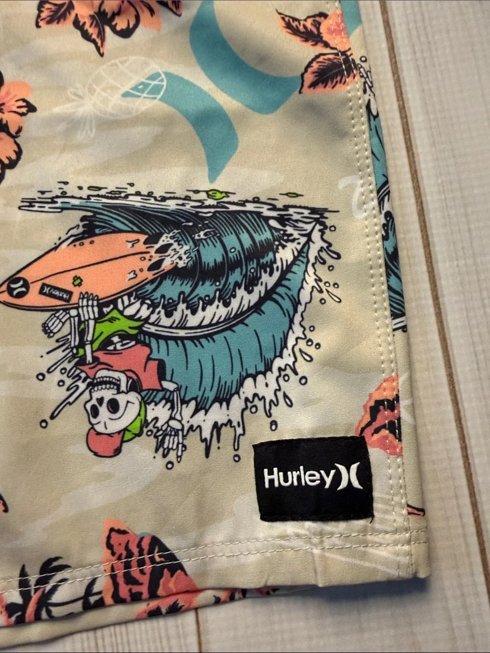 Hurley Beige Floral & Teal Surf Graphic Boardshorts